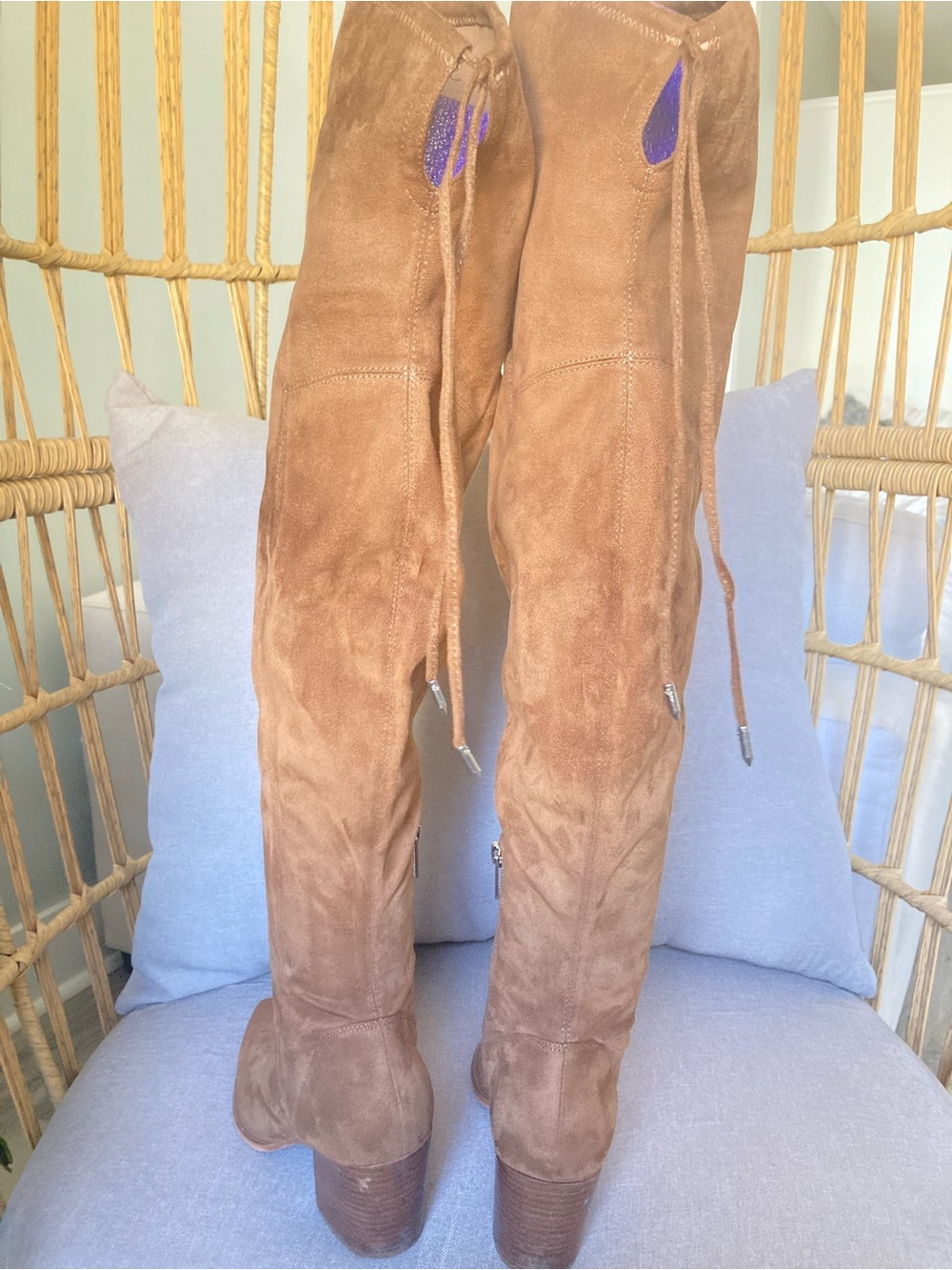 Marc Fisher LTD Over The Knee Suede Boots Tan 8M Block Heel - Picture 7 of 9